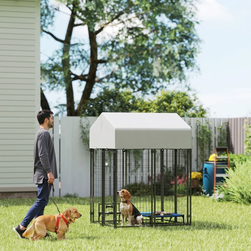 PawHut Outdoor Dog Kennel with Roof, 4' x 4' x 6' Heavy Duty Welded Wire Dog Playpen Enclosure with Escape-proof Lock