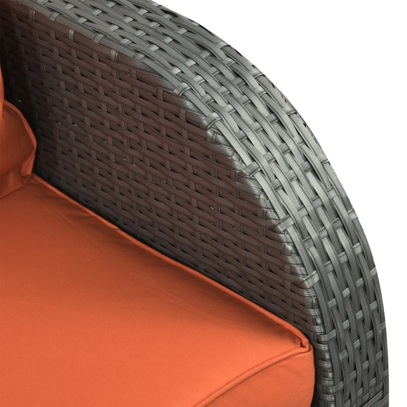 Outsunny 6 Pieces Patio Furniture with Cushions, PE Wicker Sectional Furniture Conversation Set with a 3-Seat Sofa, 2 Recliner Chairs, 2 Footstools, Table, Orange