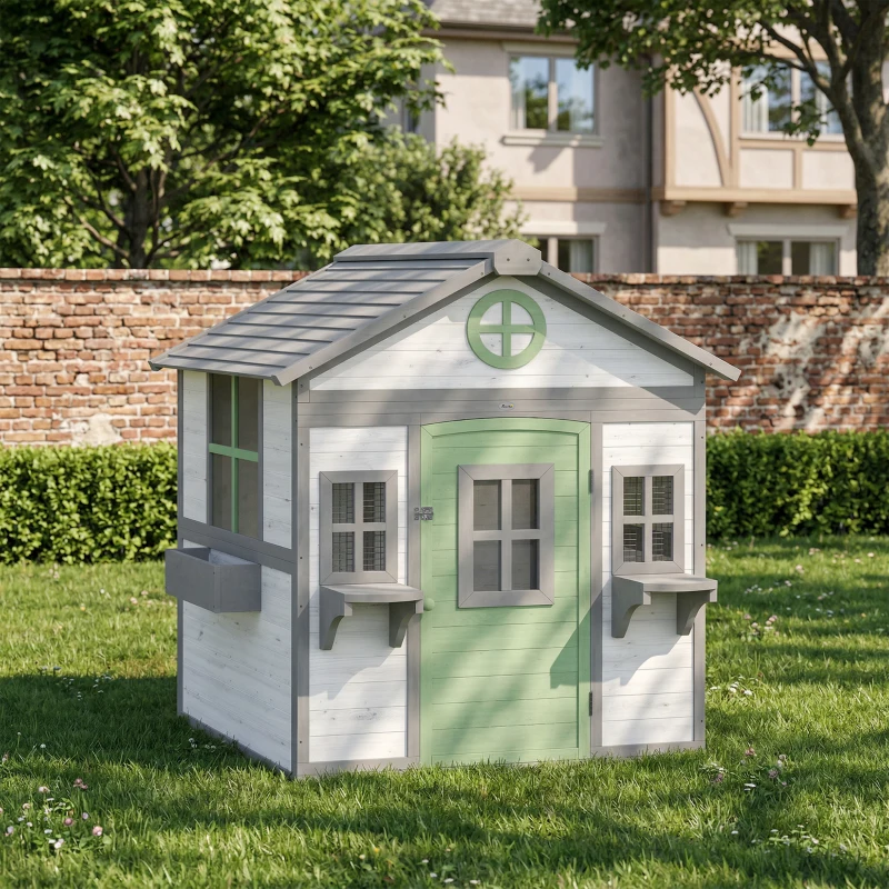 PawHut Chicken Coop, Wooden Hen House Outdoor Playhouse for 2-4 Chickens, Poultry Cage with Planter Pots and Boxes