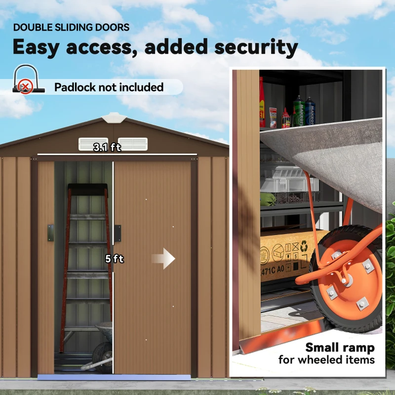 Outsunny 7' x 4' Outdoor Storage Shed, Garden Tool House w/ Foundation Kit Vents & Sliding Doors for Backyard Patio, Brown