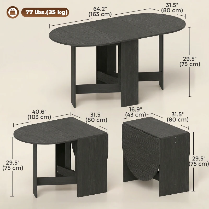 HOMCOM Oval Folding Dining Table, Space Saving Drop Leaf Kitchen Table for Dining Room, Living Room, Black