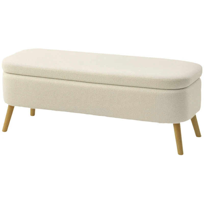 HOMCOM 47 Inches Storage Ottoman Bench, End of Bed Bench, Upholstered Teddy Fleece Storage Chest for Living Room, Beige