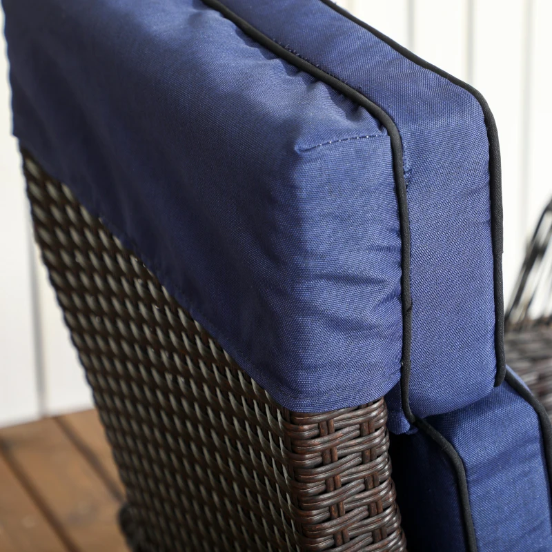 Outsunny Outdoor Recliner Chair with Adjustable Backrest, Cushion, Side Tray, Blue