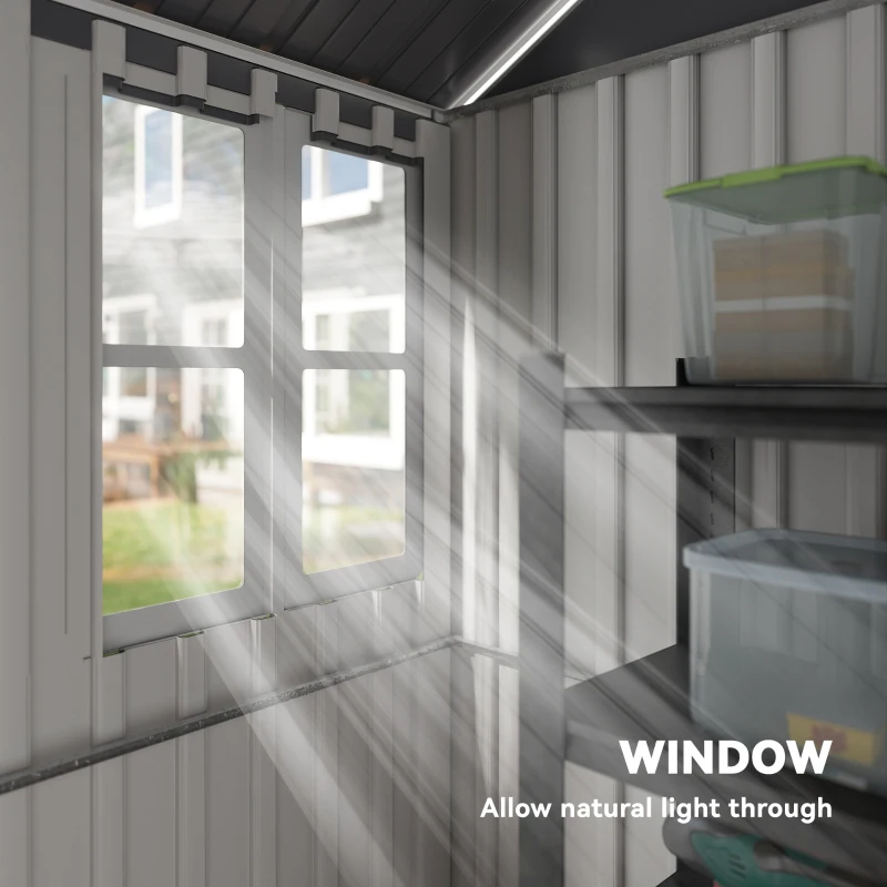 Outsunny 8' x 5.5' Metal Garden Storage Shed, Extra Large Outdoor Tool Storage House w/Lockable Doors, Window, Air Vents, Gray