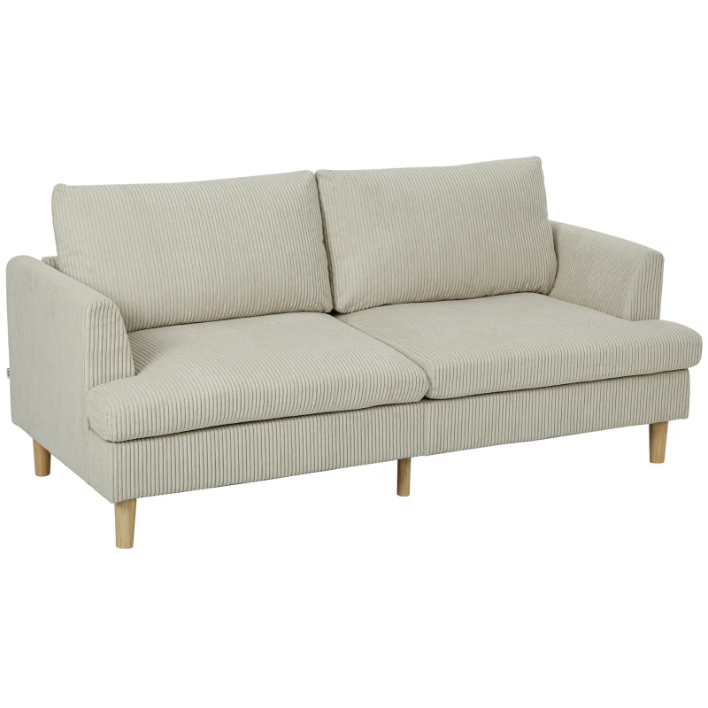 HOMCOM 3 Seater Sofa, 74" Modern Corduroy Upholstered Couch with Thick Spring Cushions, Solid Wood Legs, Armrests, Beige