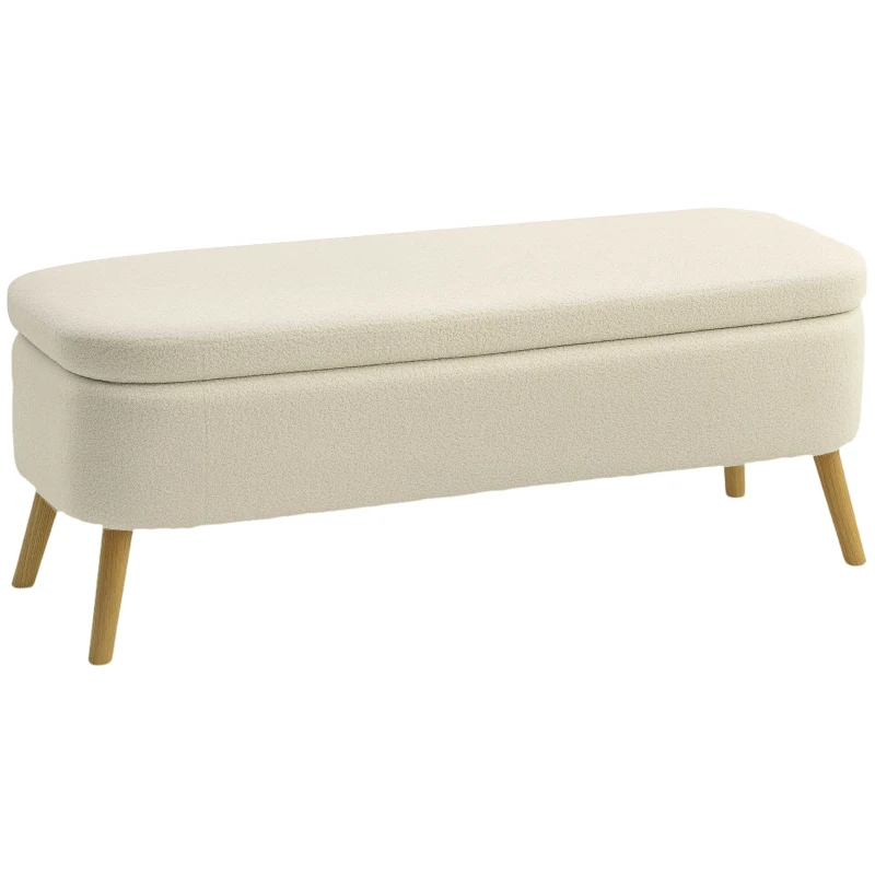 HOMCOM 47 Inches Storage Ottoman Bench, End of Bed Bench, Upholstered Teddy Fleece Storage Chest for Living Room, Beige