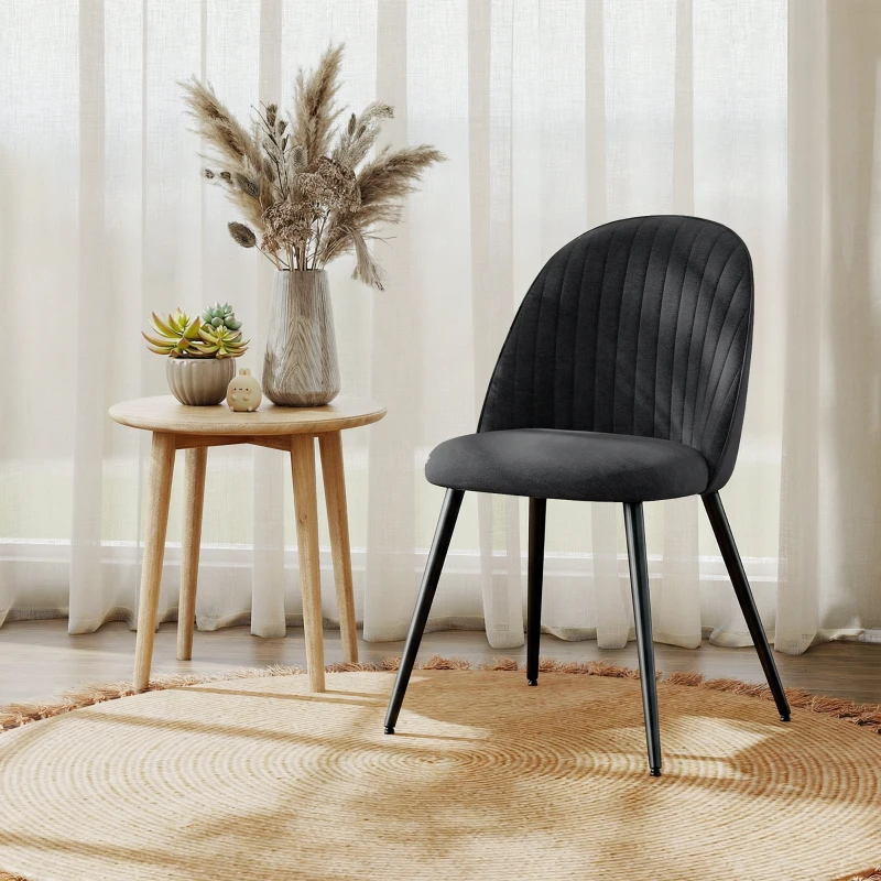 HOMCOM Set of 4 Modern Dining Chairs, Velvet Upholstered Kitchen Chairs with Steel Legs for Living Room, Black