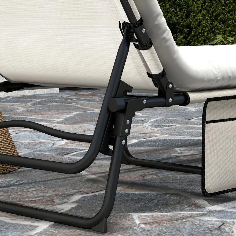 Outsunny 2-Piece Folding Lounge Chairs with Adjustable Backrest, Tanning Chair with Cushion, Side Pocket, Headrest, Beige