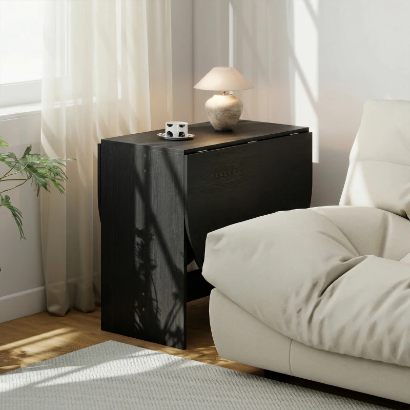 HOMCOM Oval Folding Dining Table, Space Saving Drop Leaf Kitchen Table for Dining Room, Living Room, Black