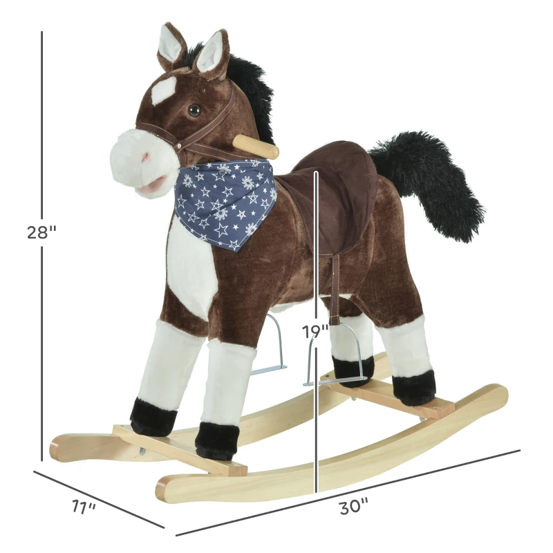 Qaba Kids Plush Ride-On Rocking Horse Toy Cowboy Rocker with Fun Realistic Sounds for Child 3-6 Years Old, Brown