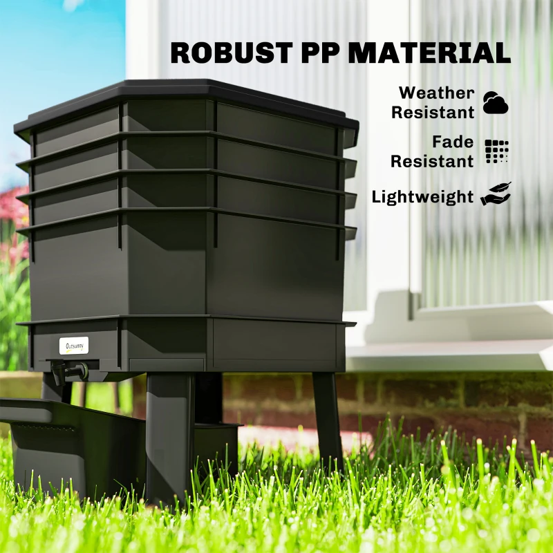 Outsunny 4-Tray Worm Composter Bin, 7.4 Gal Outdoor & Indoor Worm Composter for Recycling Food Waste, Black