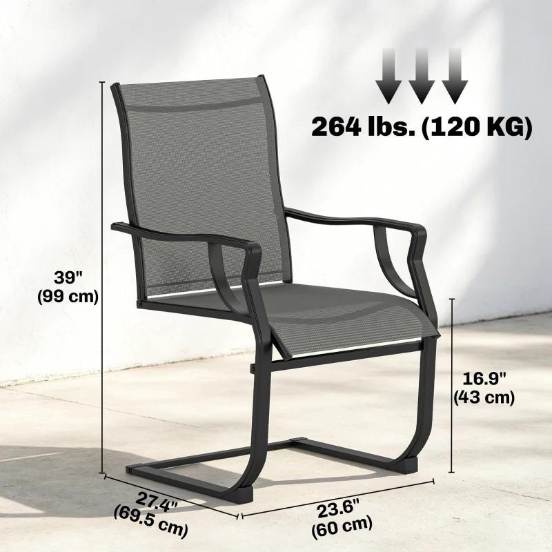 Outsunny C Spring Motion Patio Chairs Set of 2 with Curved High Backrest, Armrest, All Weather Breathable Fabric, Metal Frame