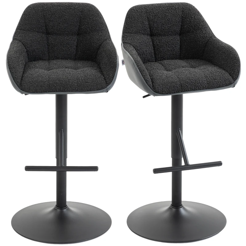 HOMCOM Bar Stools Set of 2, Swivel Counter Height Barstools with Back, Footrest, Armrests, Adjustable Height, Black