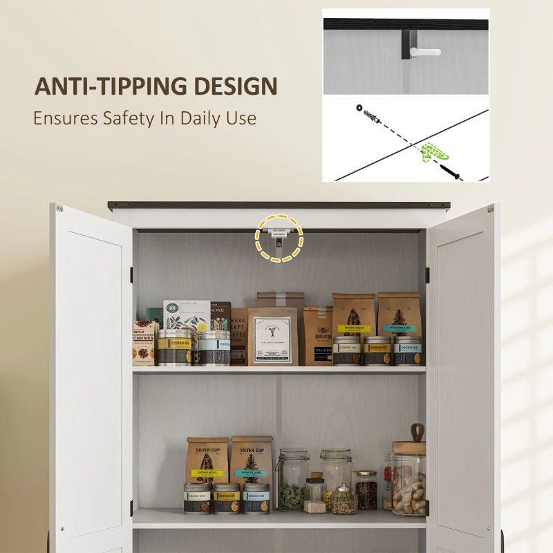 HOMCOM 72" Farmhouse Pantry Cabinet with Adjustable Shelves, Kitchen Pantry Cabinet with 2 Doors, White Wood Grain