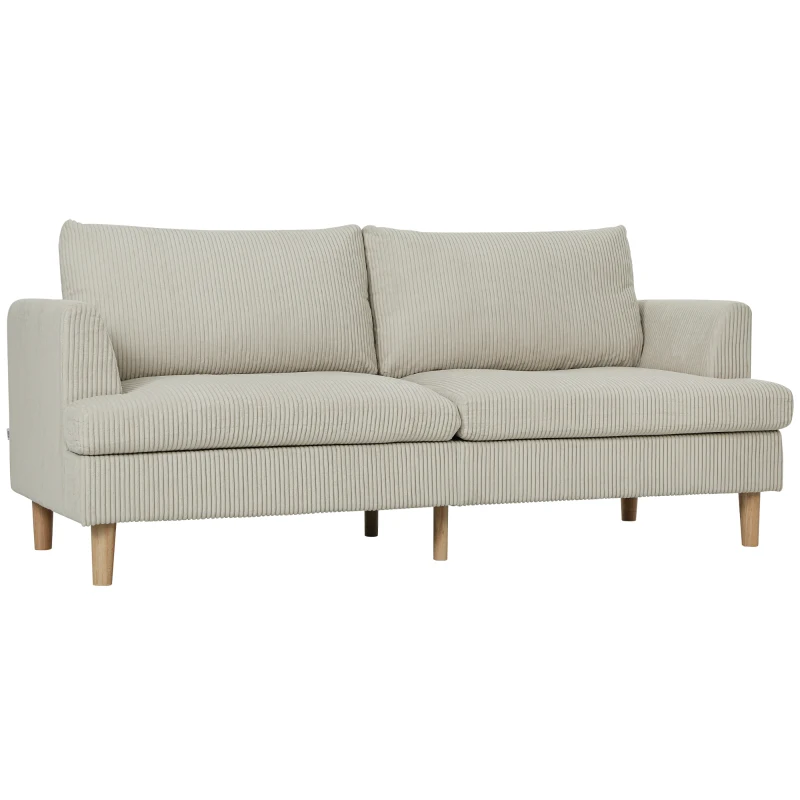 HOMCOM 3 Seater Sofa, 74" Modern Corduroy Upholstered Couch with Thick Spring Cushions, Solid Wood Legs, Armrests, Beige