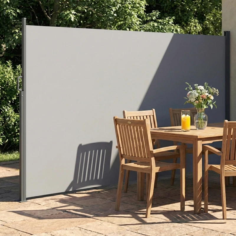 Outsunny Retractable Side Awning, 165" x 73" Outdoor Privacy Screen, Water-Resistant, UV 50+, Light Grey
