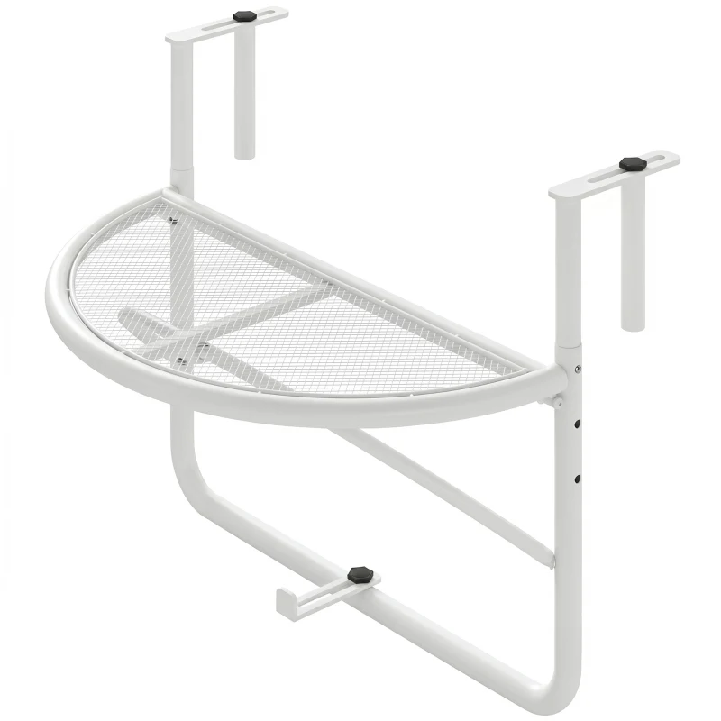 Outsunny Adjustable Balcony Hanging Railing Table, Metal Mounting Mini Wall Desk Storage Rack, Outdoor Flower Stand Serving Table Half Round, White