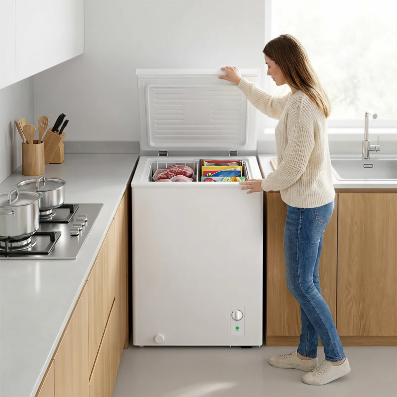 HOMCOM Mini Freezer, 3.5 Cu.Ft Chest Freezer with 5-Setting Adjustable Thermostat, Wire Basket, Quiet Operation, White