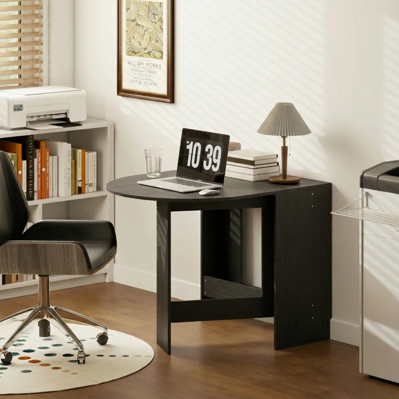 HOMCOM Oval Folding Dining Table, Space Saving Drop Leaf Kitchen Table for Dining Room, Living Room, Black