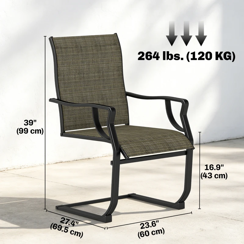 Outsunny C Spring Motion Patio Chairs Set of 2 with Curved High Backrest, Armrest, All Weather Breathable Fabric, Metal Frame