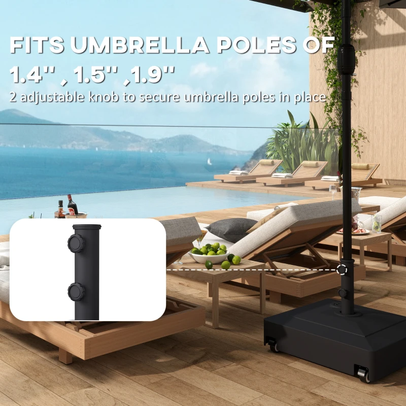 Outsunny Patio Umbrella Base with Wheels, 134 lbs Stand/88 lbs Water Filled Outdoor Umbrella Stand for 1.38/1.5/1.89" Pole, Black