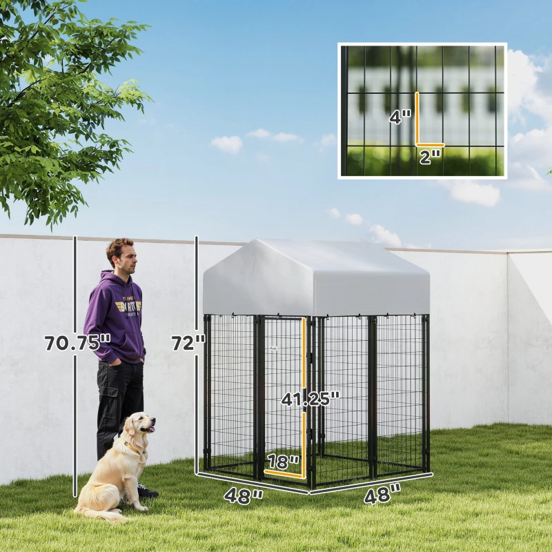 PawHut Outdoor Dog Kennel with Roof, 4' x 4' x 6' Heavy Duty Welded Wire Dog Playpen Enclosure with Escape-proof Lock