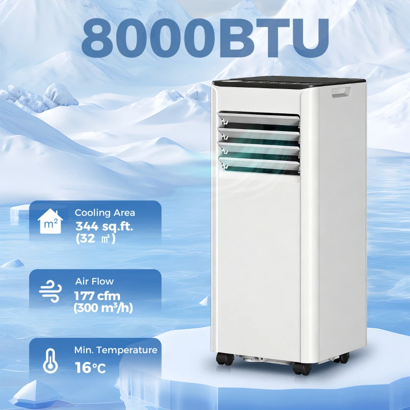 HOMCOM 8000 BTU Portable Air Conditioner, AC Unit with Dehumidifier, Fan, WiFi Voice Remote Control, for Room up to 344 Sq. ft