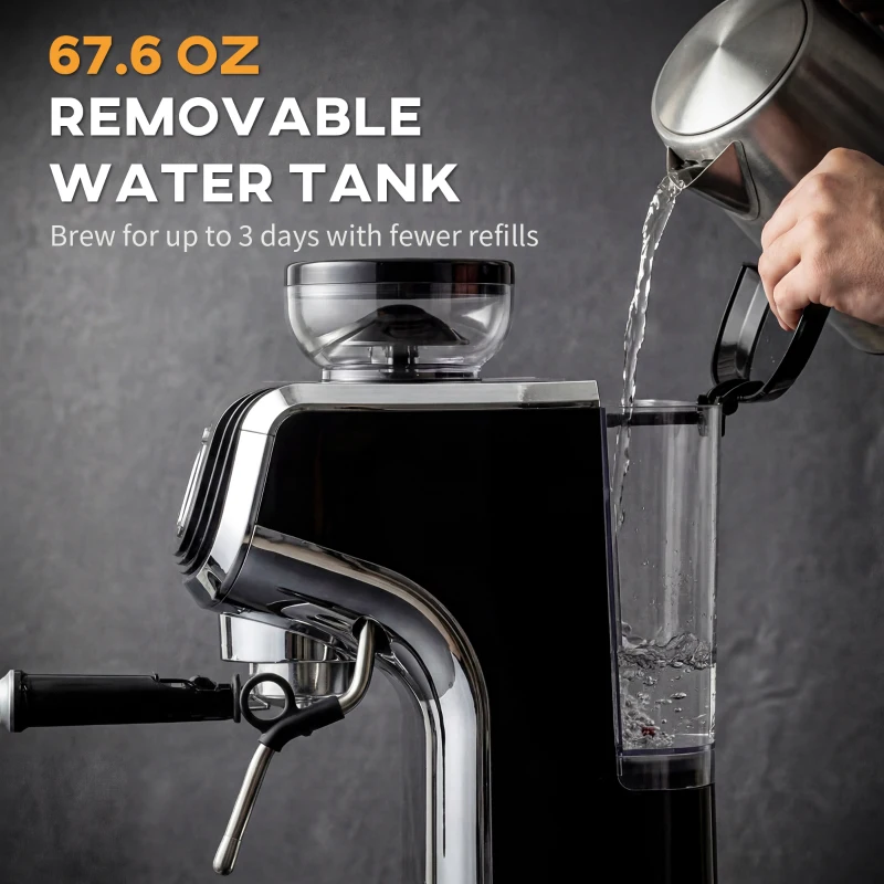 HOMCOM 15 Bar Coffee Maker Espresso Machine with Grinder Milk Frother Stainless Steel Espresso Maker for Cappuccino Latte Black