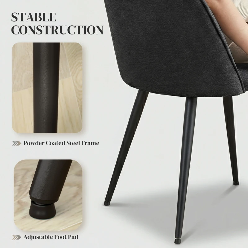 HOMCOM Set of 4 Modern Dining Chairs, Velvet Upholstered Kitchen Chairs with Steel Legs for Living Room, Black