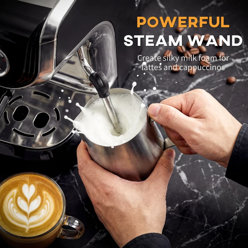 HOMCOM 15 Bar Coffee Maker Espresso Machine with Grinder Milk Frother Stainless Steel Espresso Maker for Cappuccino Latte Black