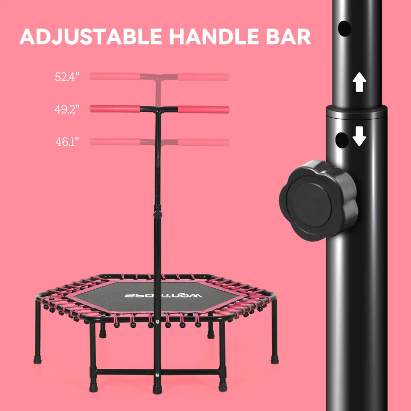 Soozier 45" Rebounder Trampoline for Adults, Quiet Bungee Rebounder with LED Lights and Adjustable Handle, Pink