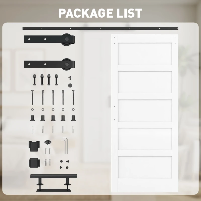 HOMCOM 36"x84" Sliding Barn Door with Hardware Kit, Shaker Style Sliding Door with Handle, Track, Floor Guide, White Wood Grain