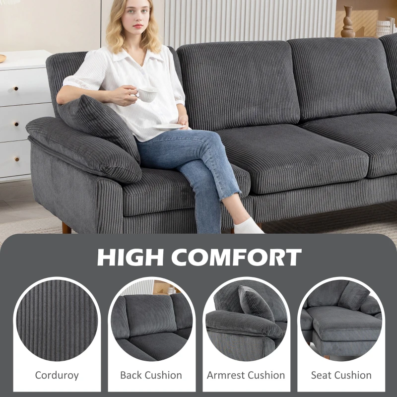 HOMCOM L-Shape Sofa, Modern Sectional Couch with Changeable Chaise Lounge, Pillows and Wooden Legs for Living Room, Dark Grey