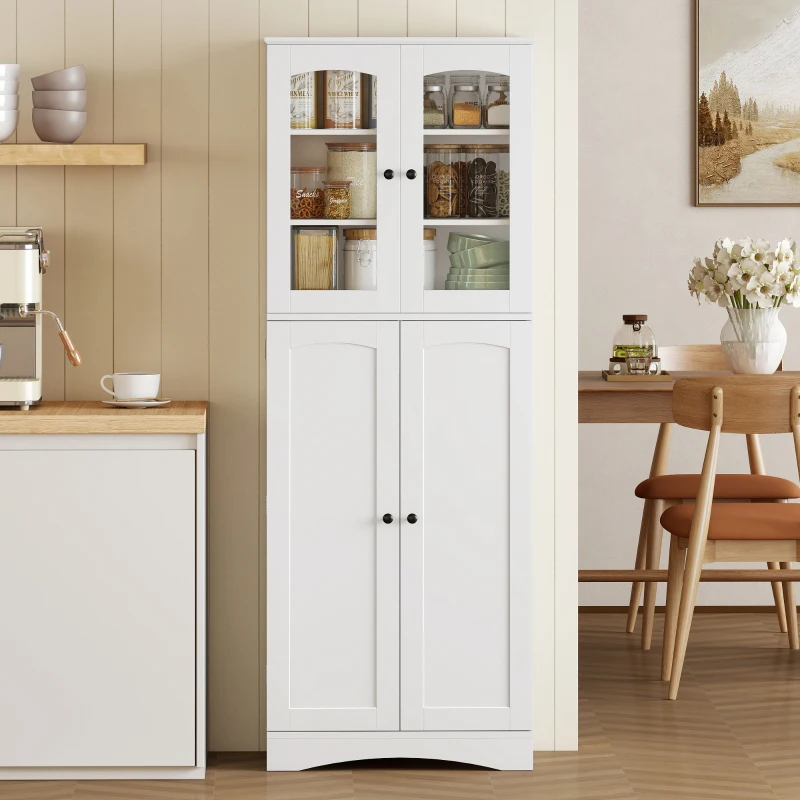 HOMCOM 64" Tall Kitchen Pantry Cabinet, Kitchen Cabinet with Soft-Close Acrylic Doors, 10 Shelves, 8 Door Racks, White