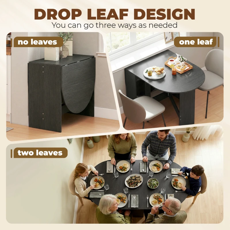 HOMCOM Oval Folding Dining Table, Space Saving Drop Leaf Kitchen Table for Dining Room, Living Room, Black