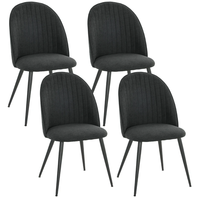 HOMCOM Set of 4 Modern Dining Chairs, Velvet Upholstered Kitchen Chairs with Steel Legs for Living Room, Black