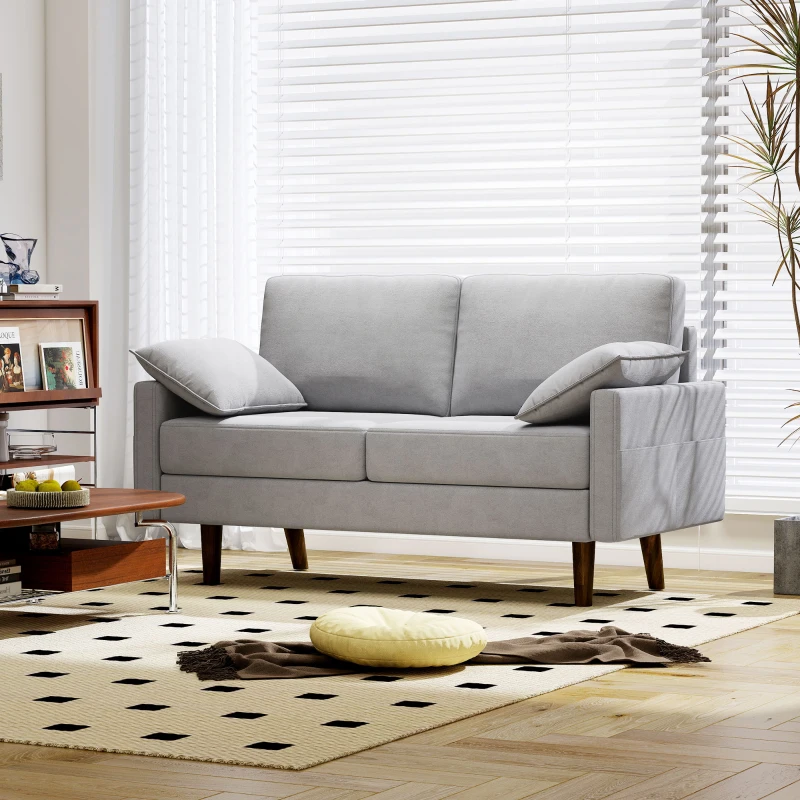 HOMCOM 3 Seater Sofa, Velvet Upholstered Couch with Spring Cushions, Rubber Wood Legs and 2 Pillows, Grey