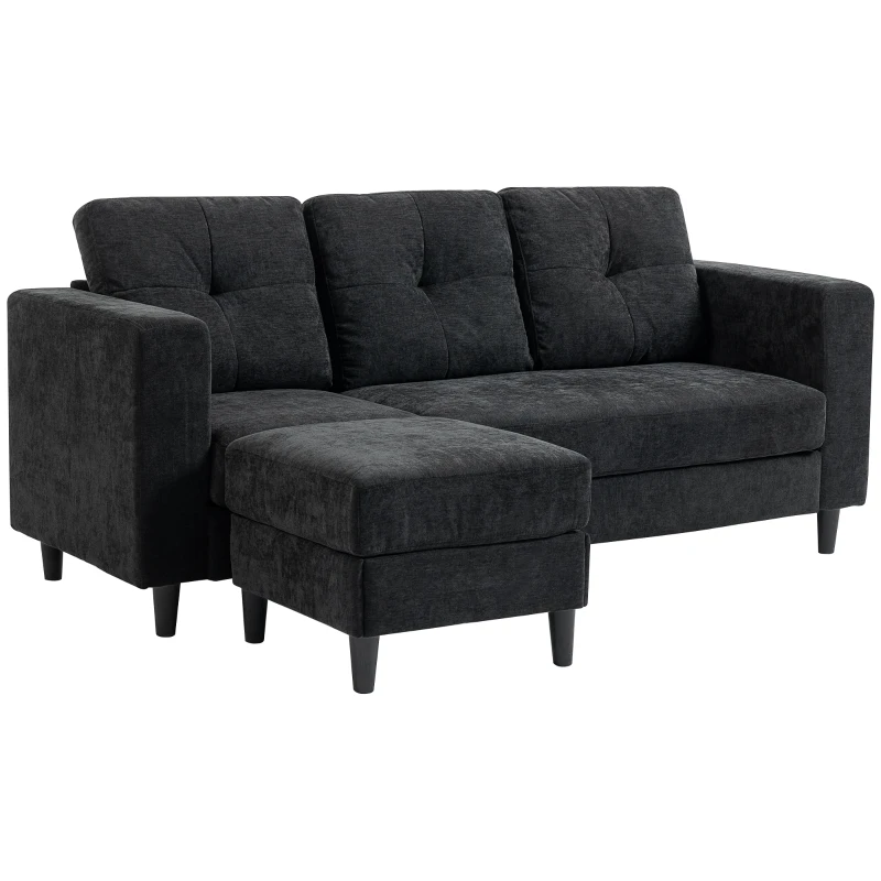 HOMCOM Sectional Sofa, L Shaped Couch with Changeable Chaise, Wooden Legs, Black