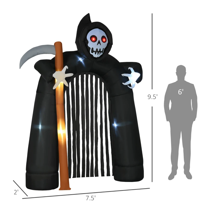 HOMCOM 9.5ft Halloween Inflatables, Grim Reaper Archway, Giant Outdoor Blow Up Yard Decoration with Build-in LED