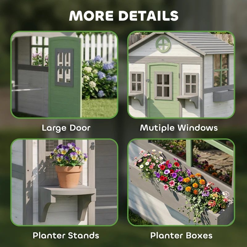 PawHut Chicken Coop, Wooden Hen House Outdoor Playhouse for 2-4 Chickens, Poultry Cage with Planter Pots and Boxes