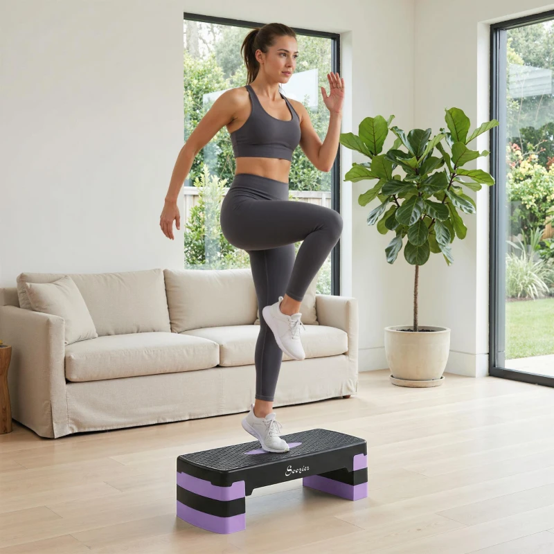 Soozier Aerobic Exercise Step Platform, 4"/6"/8" Adjustable Aerobic Stepper with Risers, Workout Stepper for Home Gym, Purple