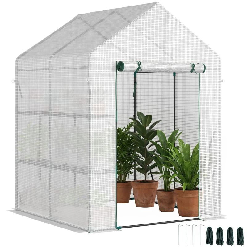 Outsunny 56" x 56" Walk-in Greenhouse Outdoor, Portable Gardening Plant Hot House with 2-Tier Shelf, Green