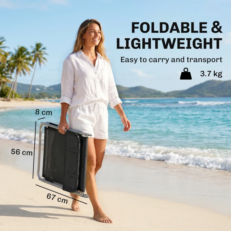 Outsunny Folding Chaise Lounge Pool Chairs, Outdoor Sun Tanning Chairs with Pillow, Reclining Back, Steel Frame & Breathable Mesh for Beach, Yard, Patio, Black