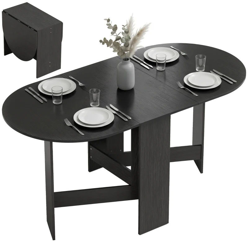 HOMCOM Oval Folding Dining Table, Space Saving Drop Leaf Kitchen Table for Dining Room, Living Room, Black