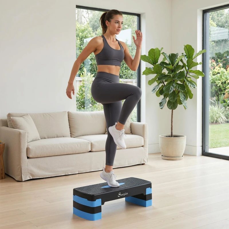 Soozier Aerobic Exercise Step Platform, 4"/6"/8" Adjustable Aerobic Stepper with Risers, Workout Stepper for Home Gym, Blue
