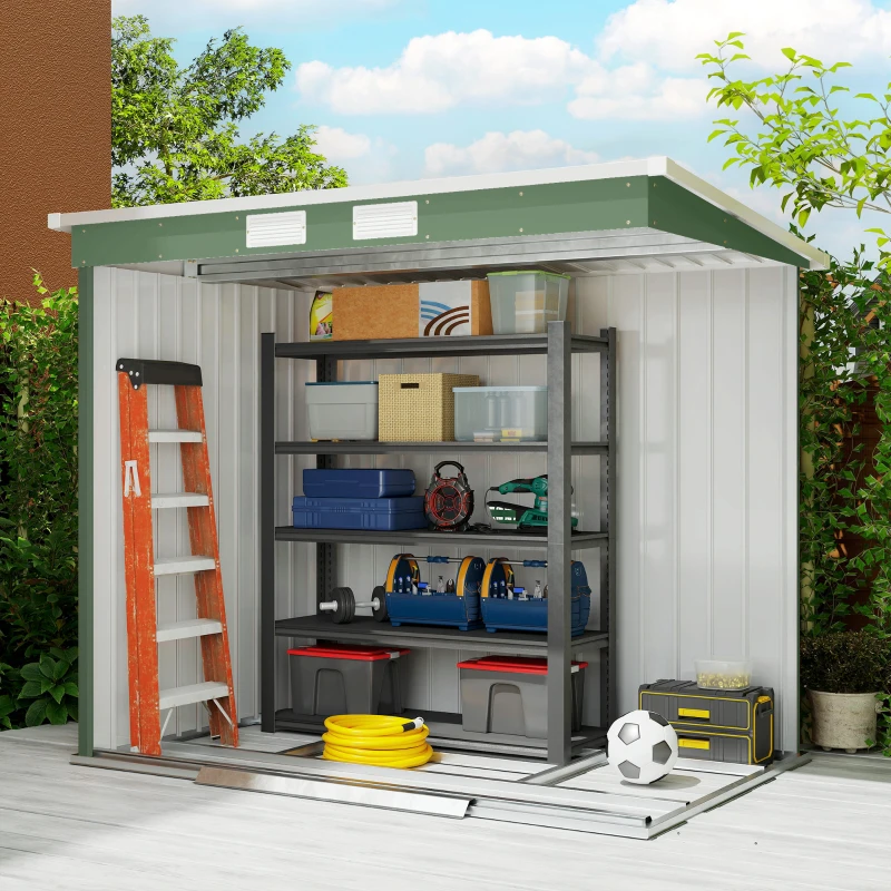 Outsunny 7' x 4' Galvanised Steel Garden Shed, with Foundation Kit - Green