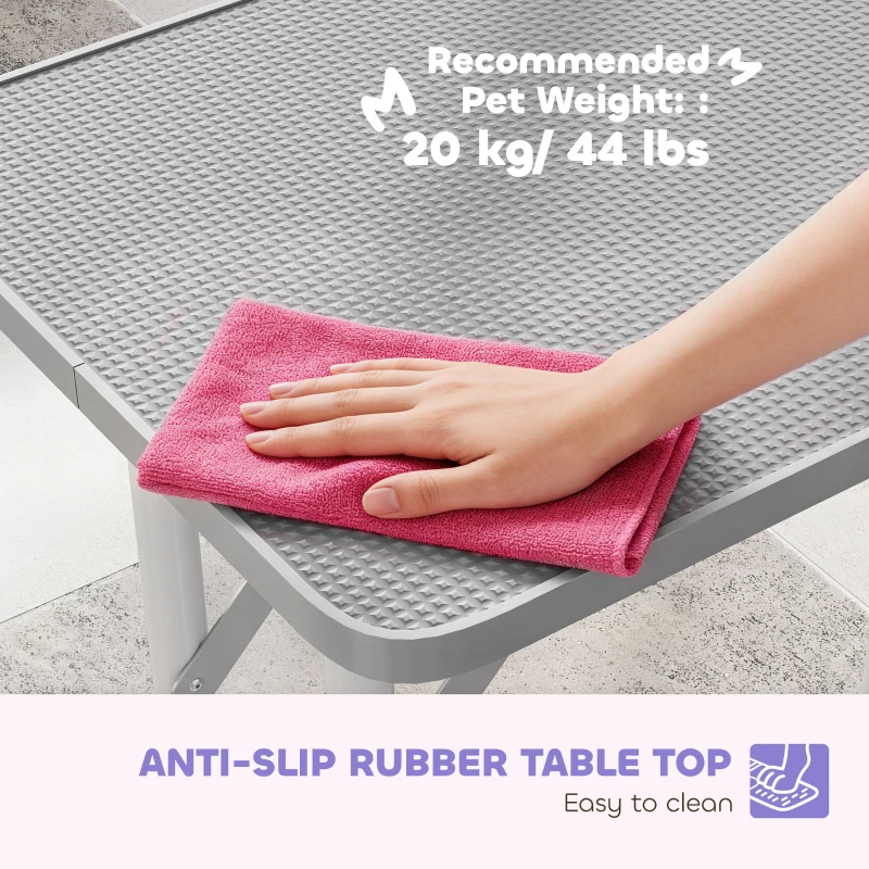 PawHut Foldable Pet Grooming Table for Dogs Cats with Adjustable Arm, Non-slip Surface, Grey