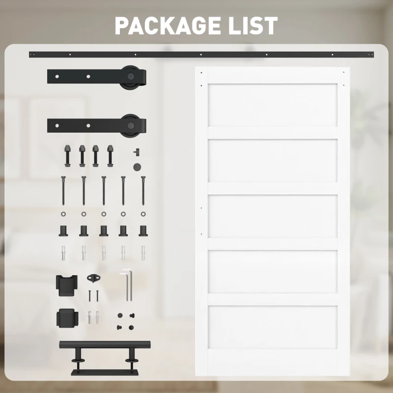 HOMCOM 42"x84" Sliding Barn Door with Hardware Kit, Shaker Style Sliding Door with Handle, Track, Floor Guide, White Wood Grain