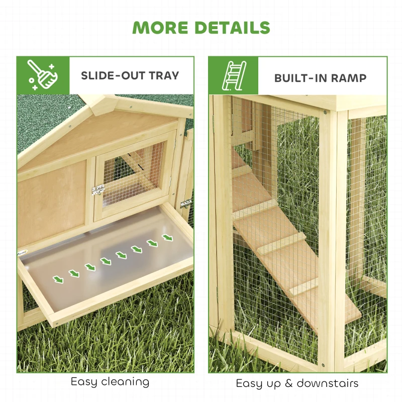 PawHut Wooden Chicken Coop ith Nesting Box, Double Runs, Removable Tray, Ramp, for Garden Backyard