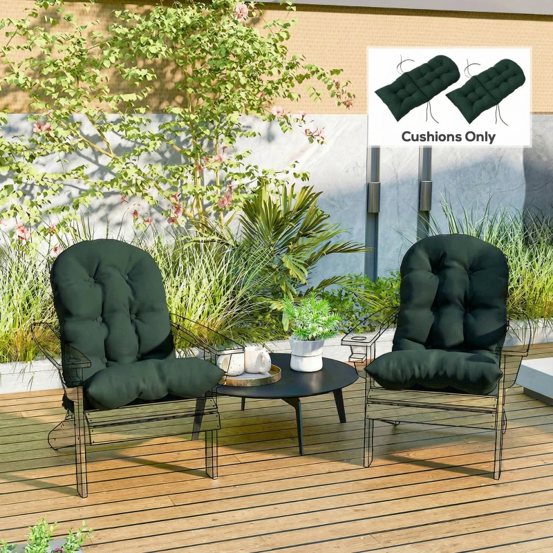 Outsunny Outdoor Adirondack Chair Cushions Set of 2, Tufted High Back Patio Chair Cushions, Dark Green